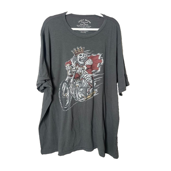 Lucky Brand Good Luck Fortune Skeleton Motorcycle Cotton T-Shirt Mens 2XL Biker - Picture 1 of 5